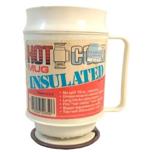 Vintage Hot Cold insulated 16 oz. Plastic Brown Beige Mug Cup